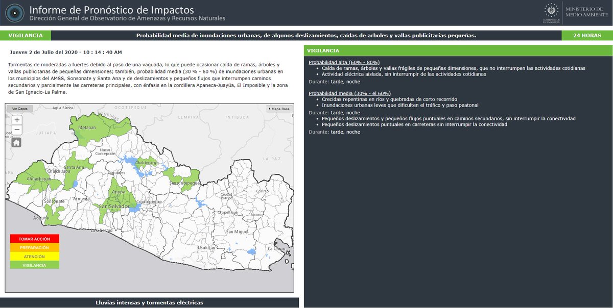 📌#ElObservatorioInforma
VIGILANCIA para las próximas 24 horas por Probabilidad media de inundaciones urbanas, de algunos deslizamientos, caídas de arboles y vallas publicitarias pequeñas.