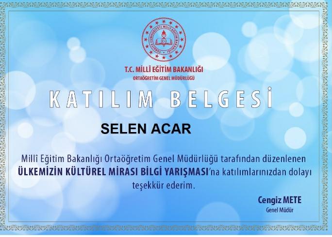 Sorulara 216,228 sn de cevap vererek ilçemizde birinci, Denizli de onuncu, Türkiye genelinde 268. olan öğrencimizi kutlarız.