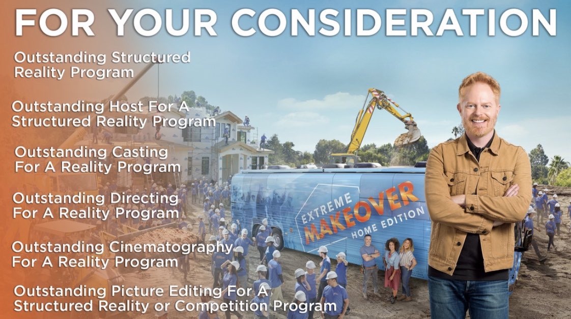 To All my Televison Biz Friends and Colleagues, Please consider voting for <a href="/extremehome/">Extreme Makeover: Home Edition</a> this Emmy Season!! Thank You!! #Emmys2020
