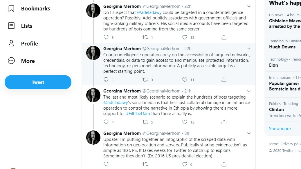 Here's Ms Merhom's "important thread." DON'T pick on Ms Merhom. She's just giving Cyber Warfare 101 here -- and note how she says "possibly." But he's made a big deal out of this, only for a tepid "possibly." Sure, it's possible. But given that he's already tweeted that...