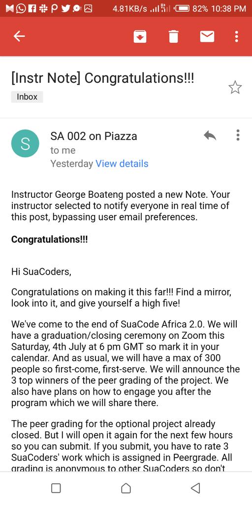 eketimothychiem's tweet photo. It has been a great experience with @SuaCodeAfrica for over 2months now. We pulled through assignments after assignment, quiz after quiz and we're here. I can't wait to see over a thousands Suacoders all over Africa on July 4th. I'd just cry!! We came this far together.
#virtualG https://t.co/zFHdaOYPEe