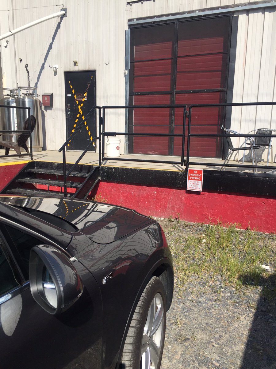 The “No Parking” signs pictured are only for OVERNIGHT in the 2 spots at the front of our loading dock. You can park  daily, &amp; leave  overnight vehicles (at your risk)... in any other spots!   We need the loading dock access for early morning loads.Thank you and carry on 🍺🕺🏻