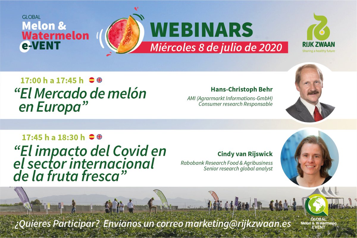 rijkzwaanES's tweet photo. Trataremos temas de la más rabiosa actualidad con Hans Christoph Behr y Cindy van Rijswick en los webinars sobre melón 🍈🍈🍈 y sandía 🍉🍉🍉 del próximo 8 de julio en nuestro Global Melón &amp; Watermelon e-Vent #GlobalEventRZ ¡Te esperamos! https://t.co/zvT9p3zamV
