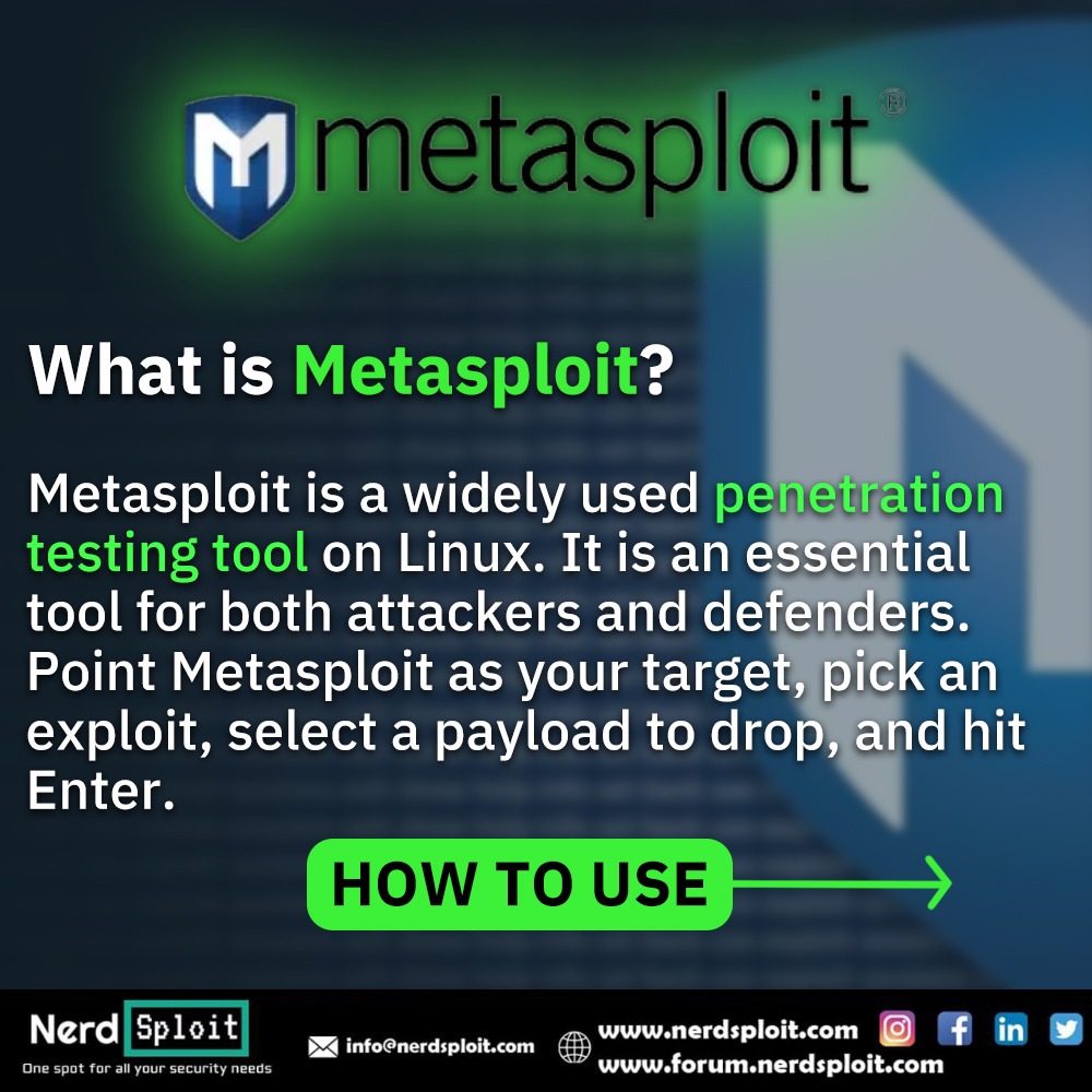 NerdsploitNS's tweet image. #metasploit #hacking #kalilinux #cybersecurity #ethicalhacking #hacker #termux #python #anonymous #linux #hackers #ddos #javascript #cyberattack #hack #windows #metas #developer #ethicalhacker #secutiy #technology #botnet #raspberrypi #nerdsploit #wifi #virus #java #bugbounty