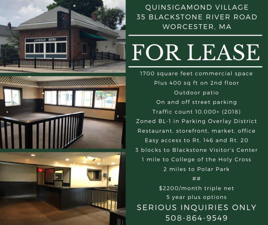 BethProko's tweet image. We are seeking a new commercial tenant for our space in Quinsigamond Village. It has been a restaurant for years yet there are a range of business concepts that could make this space successful.... offices, market, deli, retail.... high traffic area close to the highway!