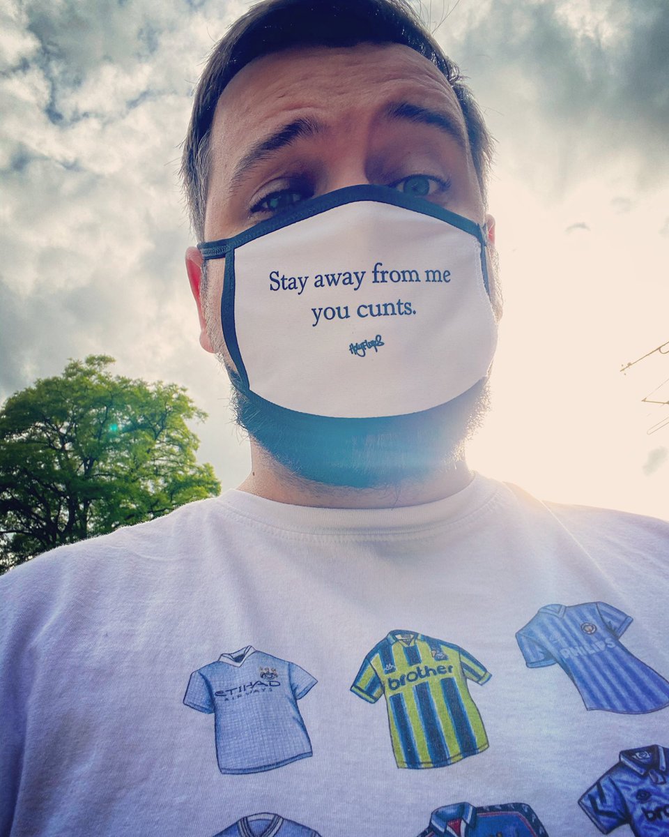 la_tarrant's tweet photo. New City top from @_artoffootball & face mask from @HolyFlaps in case I bump into any Liverpool fans today #holyflaps #artoffootball #ManCity #LIVMCI https://t.co/D7gt6xtOU6