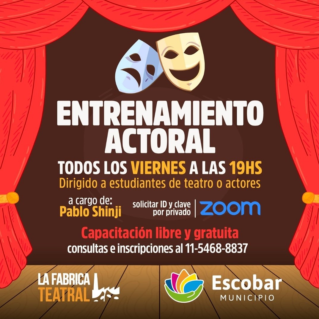 ENTRENAMIENTO ACTORAL

El profesor, actor y director Pablo Shinji de @lafabricateatral nos invita a su clase de "Entrenamiento actoral dirigido a estudiantes de teatro o actores".  Se dicta por plataforma online todos los viernes a las 19hs  El tel contacto es: 1154688837