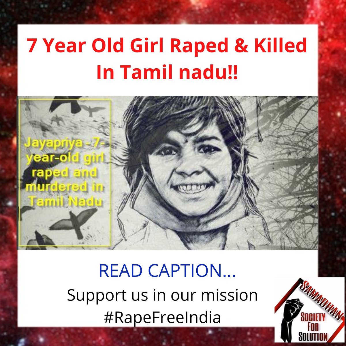 RapeSolutions's tweet photo. A girl, she was just 7 years old, she just started walking and 3 men's showed their humanity. #JusticeforJayapriya @CMOTamilNadu @narendramodi @rsprasad https://t.co/QkELia048s