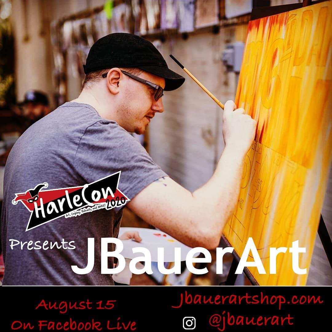 JBauerart's tweet photo. I will be a part of #Harlecon2020 on August 15th!! It's a virtual con so no worrying about people and masks. Just chill and watch from home! I will be a guest on the #ArtistPanel and #hosting the #PodcastPanel/Super show. More info to come over the next few weeks. #JBauerart https://t.co/j3YZhYxO8W