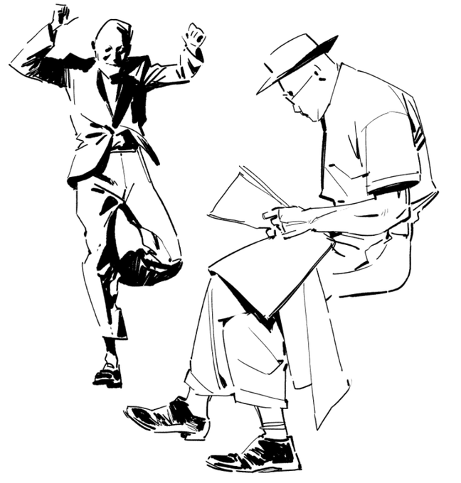 Some photo studies I did for clothing and dynamic poses! Referenced from photos in Philippe Halsman's Jump collection. 