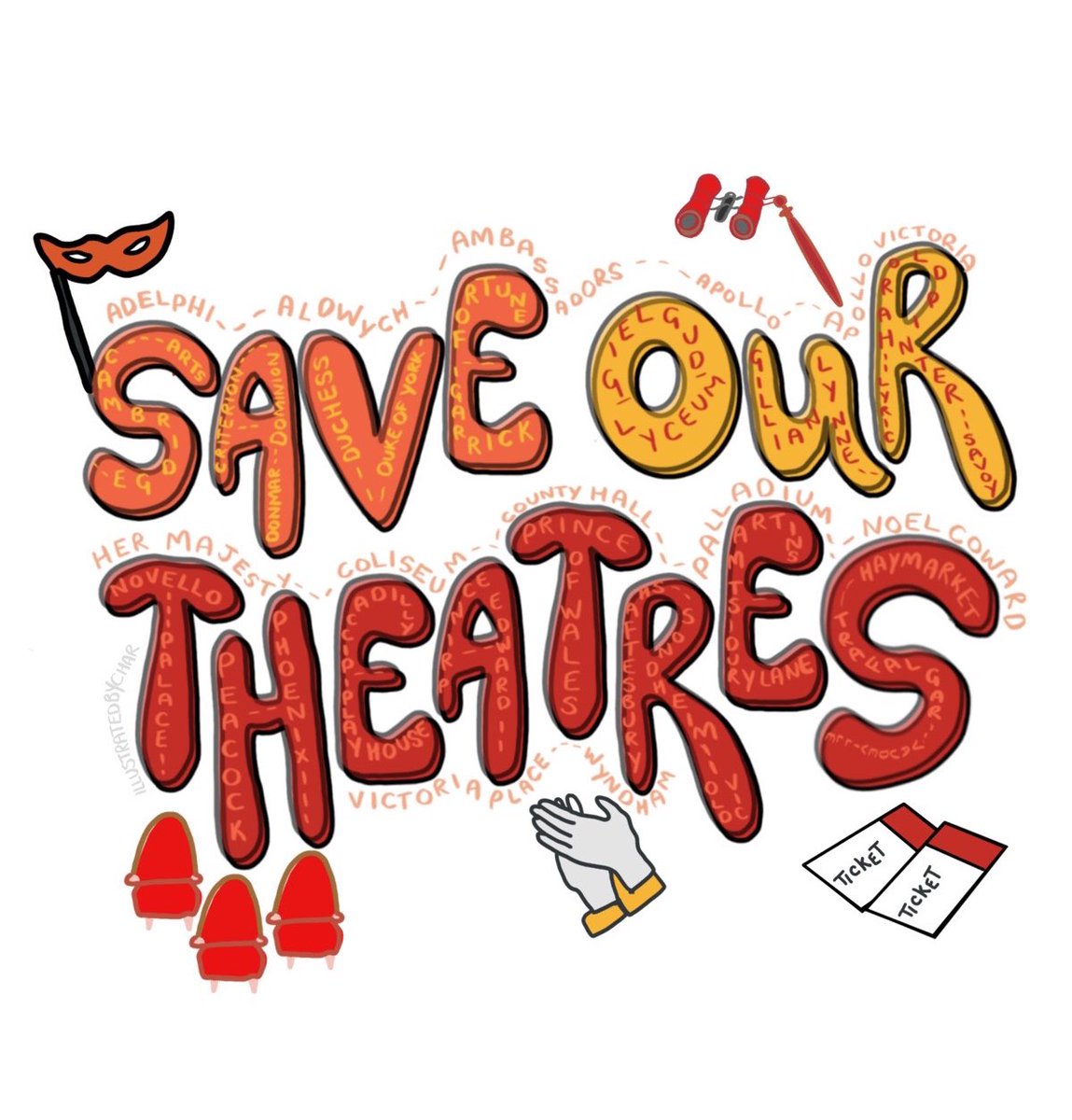 illustratechar's tweet photo. #saveourtheatres 🙏🏻🙏🏻 
Illustration by myself. Please make sure you sign all petitions regarding theatres reopening. You can find one here: 
https://t.co/pzFAlrmzyo https://t.co/CJzsq1Cezb