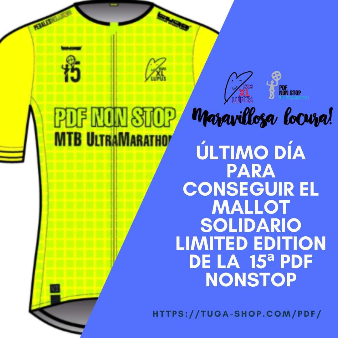 Tiempos excepcionales...acciones extraordinarias!
Último día para hacerte con el MALLOT SOLIDARIO LIMITED EDITION de la 15ª #PDFNonstop!
Vuestra colaboración ayudará a que muchas personas puedan tener una mejor calidad de vida!
Hazte con él 👇
tuga-shop.com/pedalesdelmundo

<a href="/LupusAcleg/">Asociación Catalana Lupus E.G.</a>