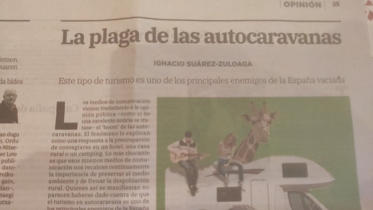 Como autocaravanista y blogger de dicho tema en el mismo medio <a href="/diariovasco/">El Diario Vasco</a> , me siento humillada, insultada, calumniada. Todo lo q dice el artículo es patraña. Desde el título hasta el último punto. Quiero la revancha sr. Suarez-zuloaga. 😠😠😠