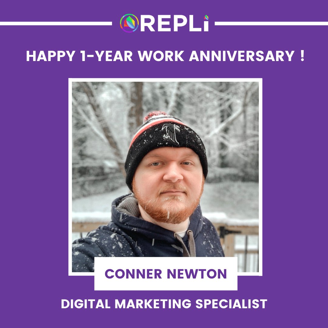 Today marks 1 year since Conner Newton started working at REPLI! 🎉Please join us in celebrating Conner’s 1st work anniversary! 🥳

Thank you, Conner, for all of your hard work this past year. ✨We are excited to see how much you will shine at REPLI!