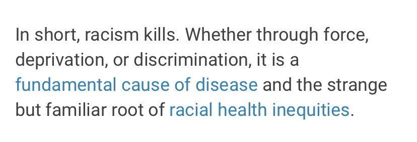 “Denouncing Biological Race And The Insidious Harms Of Patient Blame”“Obfuscating The Role Of Racism In Determining Health And Health Care” https://twitter.com/health_affairs/status/1278713810426232834