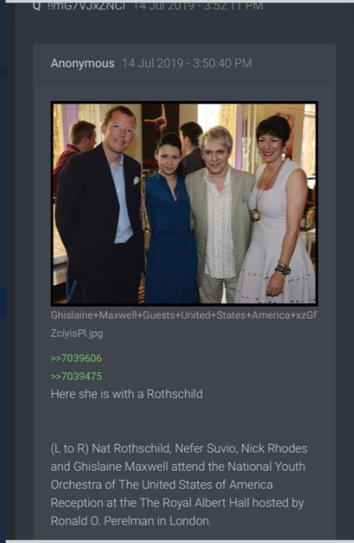 Big connection between UK royals, Clinton’s, maxwel and Epstein established. Connection between Lynn Rothschild, Gloria Vanderbilt, Epstein and Bill Clinton or UK Royal. photo of Maxwell with a Rothschild at national youth orchestra hosted by actor Ron Perleman