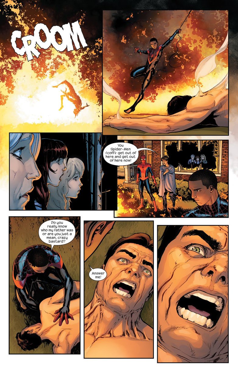 EARTH_1610_616's tweet photo. Miles and Peter (1610) actually killed Norman Osborn. But as we all know the green goblin never stays dead for good https://t.co/BiigJvULe6