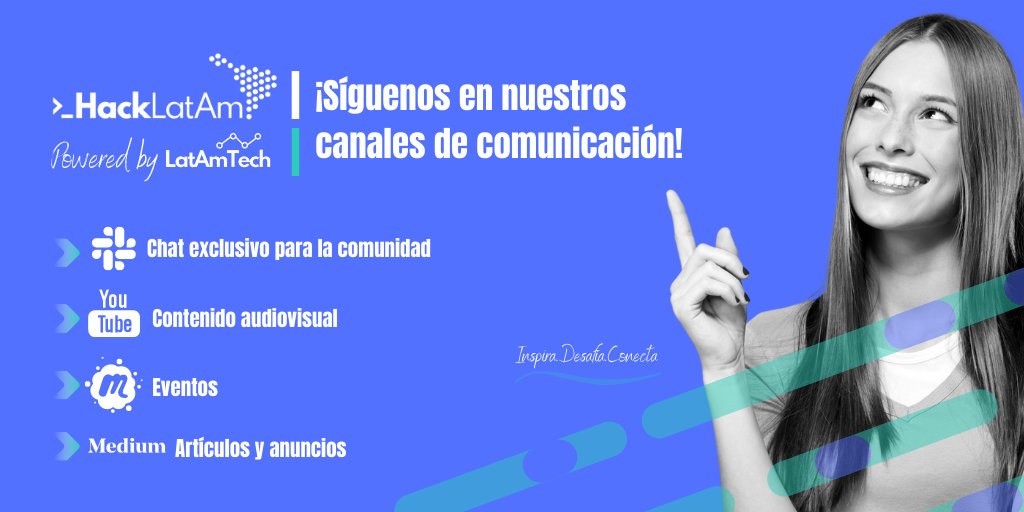 colledgestudio's tweet photo. ¡Vive la experiencia #HackLatAm en todas las plataformas!🙌🏽
🗣Canal de #Slack | https://t.co/7aQv0dudsD
🔴Canal de #Youtube | https://t.co/RX6WIhi5TG
💻Grupo de #Meetup | https://t.co/zh9VzT7ING
📰Blog de #Medium | https://t.co/K1y4GT0IR5
#LetsBUILD #Innovation #Technology https://t.co/Ndp4LlqfEj