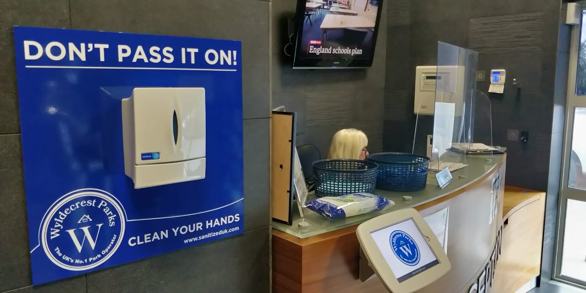 sanitizeduk's tweet photo. Branded dispensers for Wyldecrest Parks reception area they look fantastic please email or inbox for you requirements darren@sanitizeduk.com #staysafe #theoriginal￼￼ @alfiebest33 https://t.co/sbKQMIVIGJ