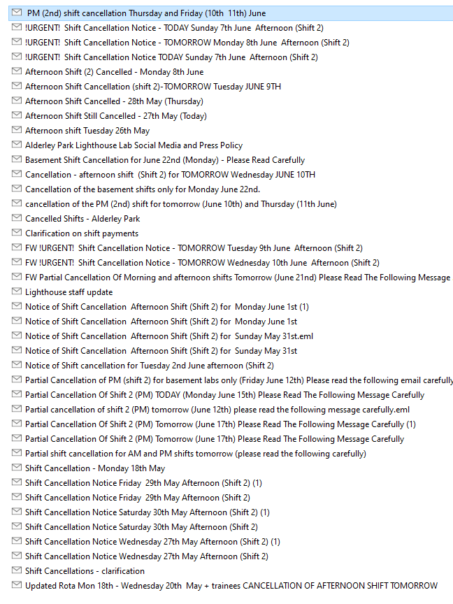 These are just some of the emails leaked to  @Independent and show the scale of the cancellations. Staff were still paid for shifts not worked: