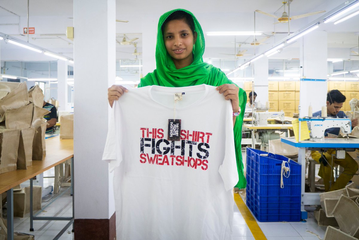 A message to all the big fashion brands, especially  @Topshop,  @Primark and  @boohoo, from a small volunteer-run campaign group with its own T-shirt project and the worker-owned factory that makes them… your workers deserve better! (A thread)