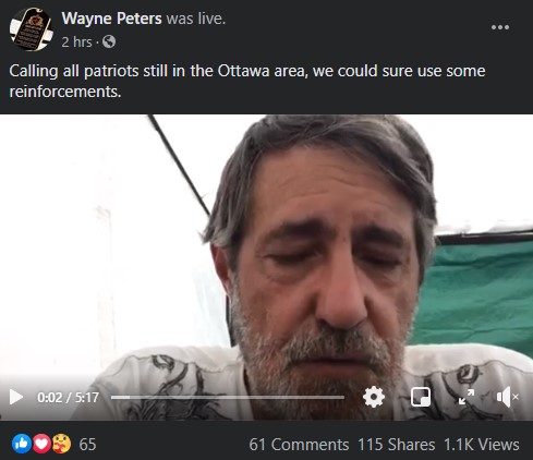 1. A handful of people set up camp at the war memorial near Parliament Hill last night to continue their protest. Wayne Peters has released a few videos today complaining that they're being evicted.