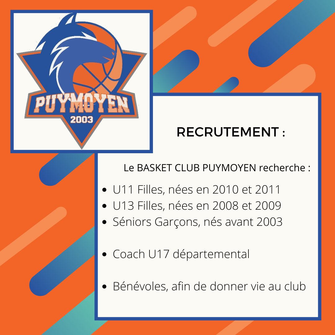 BasketCPuymoyen's tweet photo. RECRUTEMENT ! https://t.co/NCsq5ztUPY