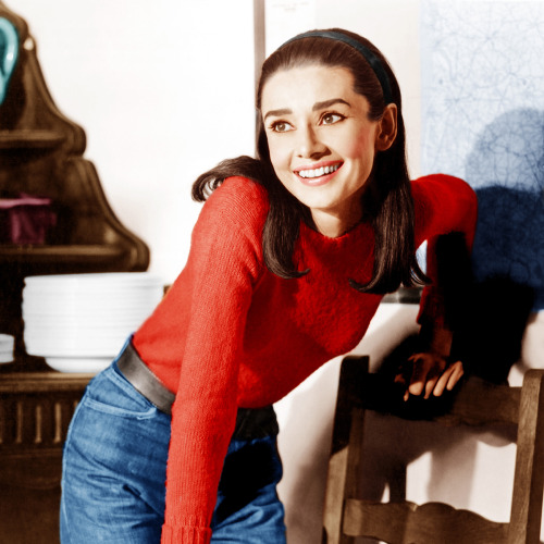 Audrey Hepburn, red sweater, two for the road