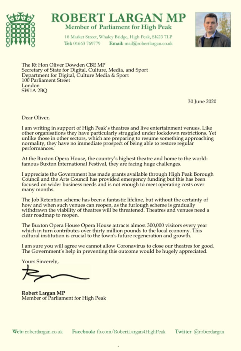 robertlargan's tweet image. It’s really important we don’t forget the arts &amp;amp; our amazing live venues. They’re facing real challenges. That’s why I’ve written to the Culture Sec, urging him to look at more ways to support places like Buxton Opera House. We cannot let COVID close our theatres for good!