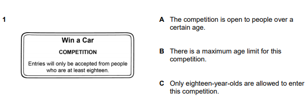 Cambridge PET Reading TASK 1 

Choose the correct answer!

A

B

C

😯