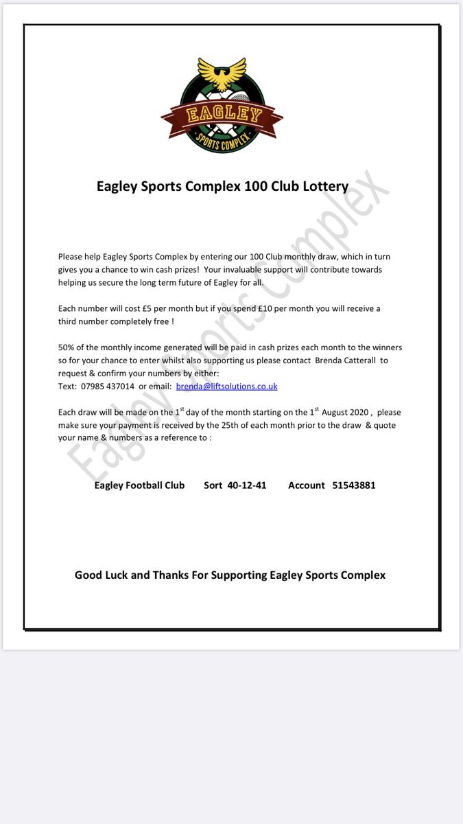 Please join our monthly lottery and help the Complex whilst having the chance to win cash!!💰🦅 <a href="/EagleyCricket/">Eagley Cricket Club</a> <a href="/eagley_sports/">Eagley Sports Complex</a> <a href="/BOLTONFMSPORT/">Bolton FM Sport</a>
