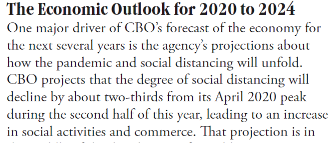 Here’s the latest update to CBO economic and budget outlook, explaining how they model the effect of social distancing on the economy. 7