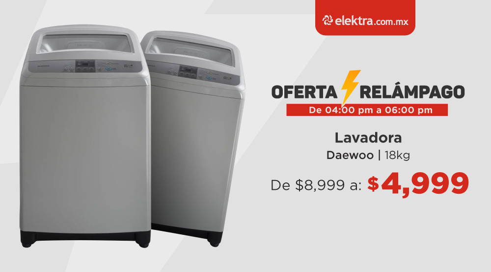 Elektra Ayuda on Twitter: "#OfertaRelámpago. Compra ahora una Lavadora Daewoo 18Kg, paga con meses sin intereses en Elektra, tienda en línea y te damos envío a https://t.co/Y6fdWfnKIP https://t.co/Hi20vWbbI1" / Twitter