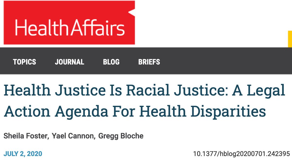 414/ "The toxic stress caused by racism...the need for new rules and standards to reduce extreme racial disparities in arrests for low-level offenses—disparities that are a cause of so much stress and trauma for African Americans."  https://www.healthaffairs.org/do/10.1377/hblog20200701.242395/full/