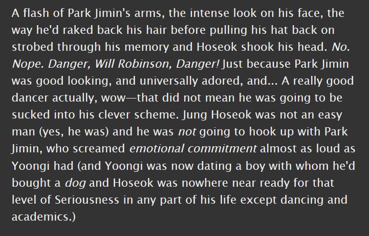 jihope, m, 8.2k || college au, fratboys, fwb, oh no i caught a feeling || a fun read! love when hobi is tortured by the fact that he must have emotions  https://archiveofourown.org/works/9338792 