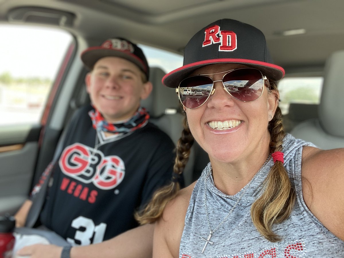 surfer6girl's tweet photo. It’s been since March 12th since he played a game now it’s time roll and get ready for college! Let’s go GBG Vegas! Leave it all on the field! #GBGVegas #RDBaseball #OneMoreRide ❤️⚾️🖤⚾️ https://t.co/rjq1Q5CURb