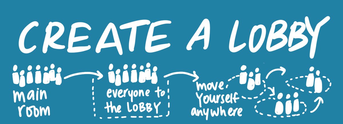 How to Move People – Part 2: Now people can move between breakout rooms … if you do this: Make one breakout room called lobby, and send everyone to the lobby FIRST. Then give more instructions to the group and open the breakout rooms. Again, this:  https://docs.google.com/document/d/1x4oroj-ac3f4n_qqUHCBrbiFUvw54lRUDm8kDP6L3M4/edit?usp=sharing
