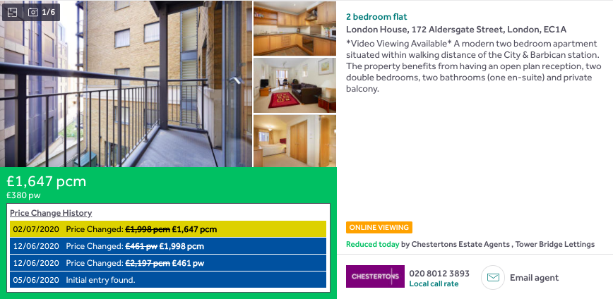 Barbican, down 25% to £1,647  https://www.rightmove.co.uk/property-to-rent/property-80516944.html