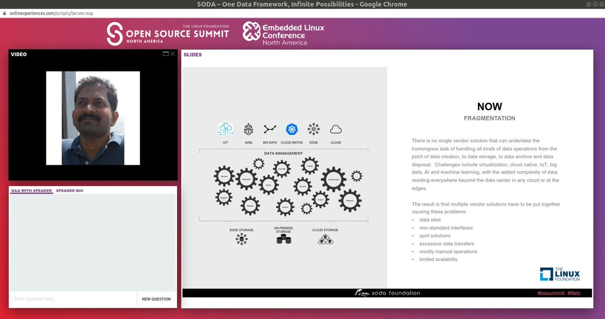 anvith3's tweet photo. The Mini Summit by @sodafoundation at the #OSSummit is happening as we speak. If you have registered then make sure you attend. Listen to whats happening and what is planned for this new member of the @linuxfoundation #SodaFoundation #SodaDataAutonomy https://t.co/ygZynBM8ar