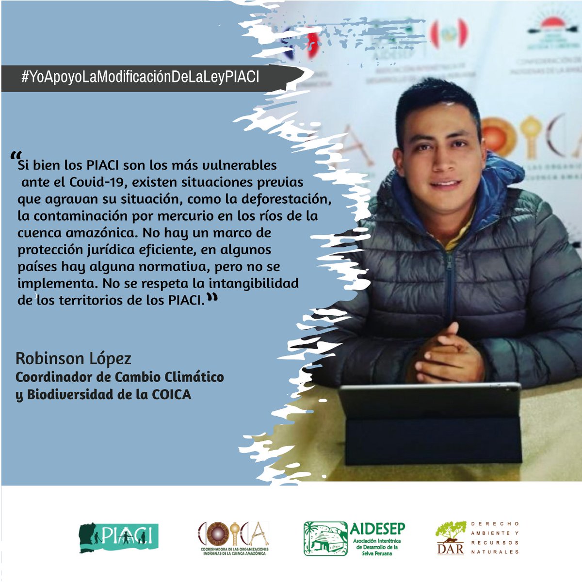 Perú | Lo que vivimos por el #COVID_19, lo viven los #PIACI por su vulnerabilidad. Se invoca respeto a la intangibilidad. #COICA se suma a la campaña para la aprobación del dictamen del PL4044 #YoApoyoLaModificaciónDeLaLeyPIACI @ONGDAR @aidesep_org @AIDESEP @MartinVizcarraC
