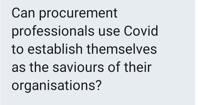 procurepunk's tweet photo. #procurementhour q1 below:
Interesting question this. What do you reckon? https://t.co/kZnpxkd5Ka