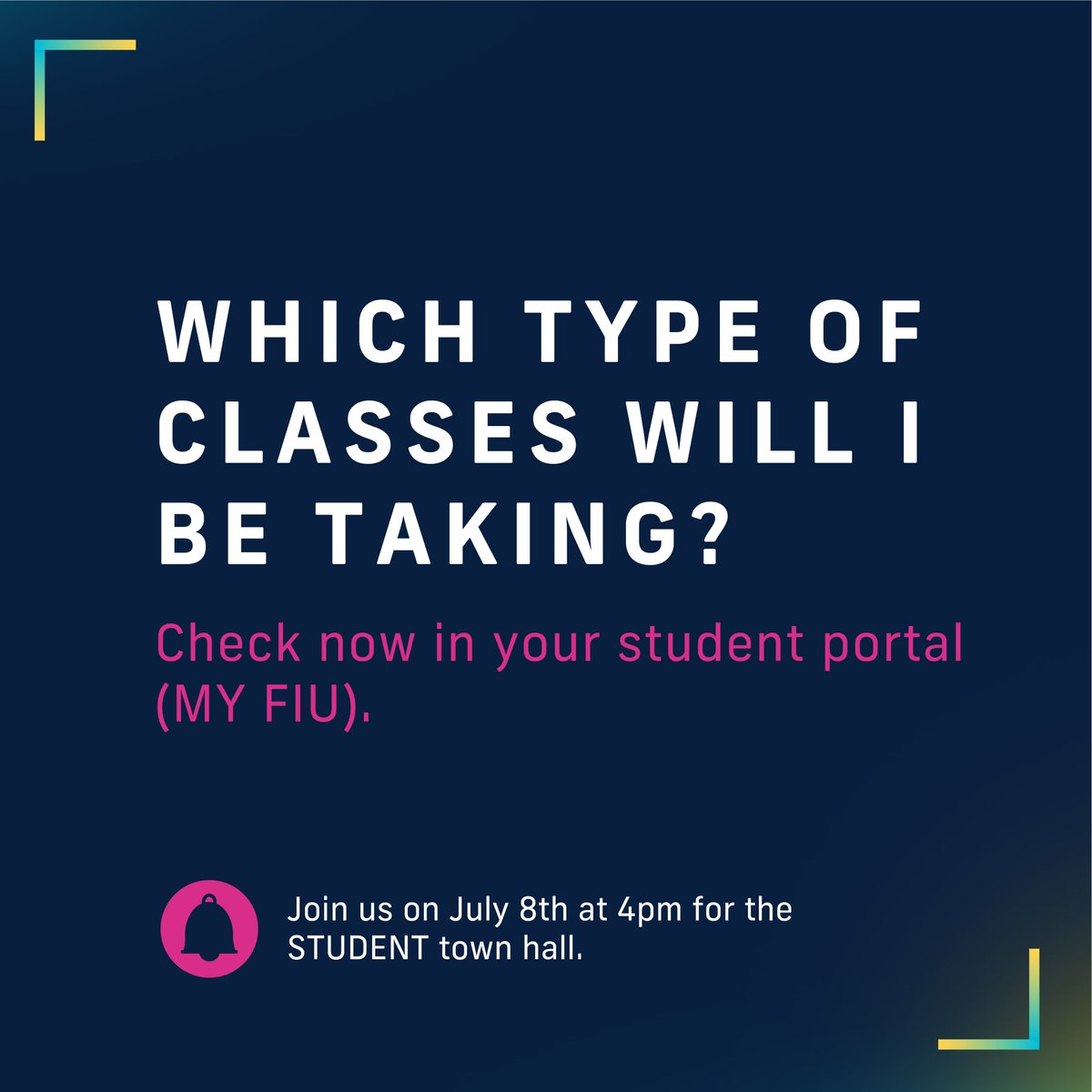 #FIUReopening - Classes and modalities are available now. Check your student portal (My FIU). Check periodically before the fall semester starts to make sure the course modality hasn’t changed.