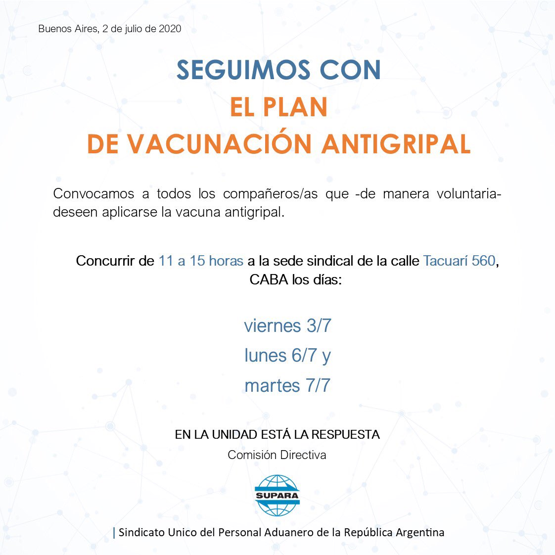 .
𝗖𝗢𝗡𝗧𝗜𝗡𝗨𝗔𝗠𝗢𝗦 𝗣𝗟𝗔𝗡 𝗗𝗘 𝗩𝗔𝗖𝗨𝗡𝗔𝗖𝗜Ó𝗡 𝗔𝗡𝗧𝗜𝗚𝗥𝗜𝗣𝗔𝗟 💉
.
#EnfrentamosLaCurva
#SUPARA
#Aduana