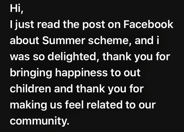 We are humbled today to receive feedback for our support over the last few months to the community of Fallowfield and beyond.
The feedback is for the TEAM at The Place and all those that have given so much and continue to do so. THANK YOU <a href="/AliRIlyas/">Ali-Raza Ilyas</a> <a href="/CllrJade/">Jade #JoinATradeUnion</a> <a href="/ZahraAlijah/">Zahra Alijah</a>