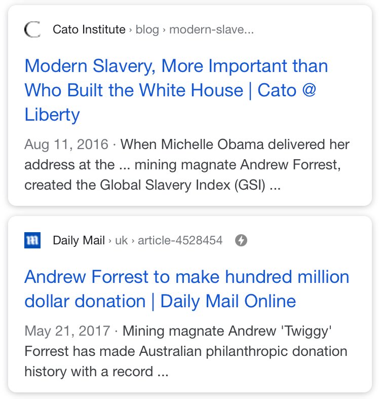 30/ ANDREW FORRESTAustralian metals magnateHeavily involved in “combatting human slavery”; created Global Slavery Index (how do you control the narrative)Major ties with ChinaNicknamed Twiggy like the 70s model for some stupid reason