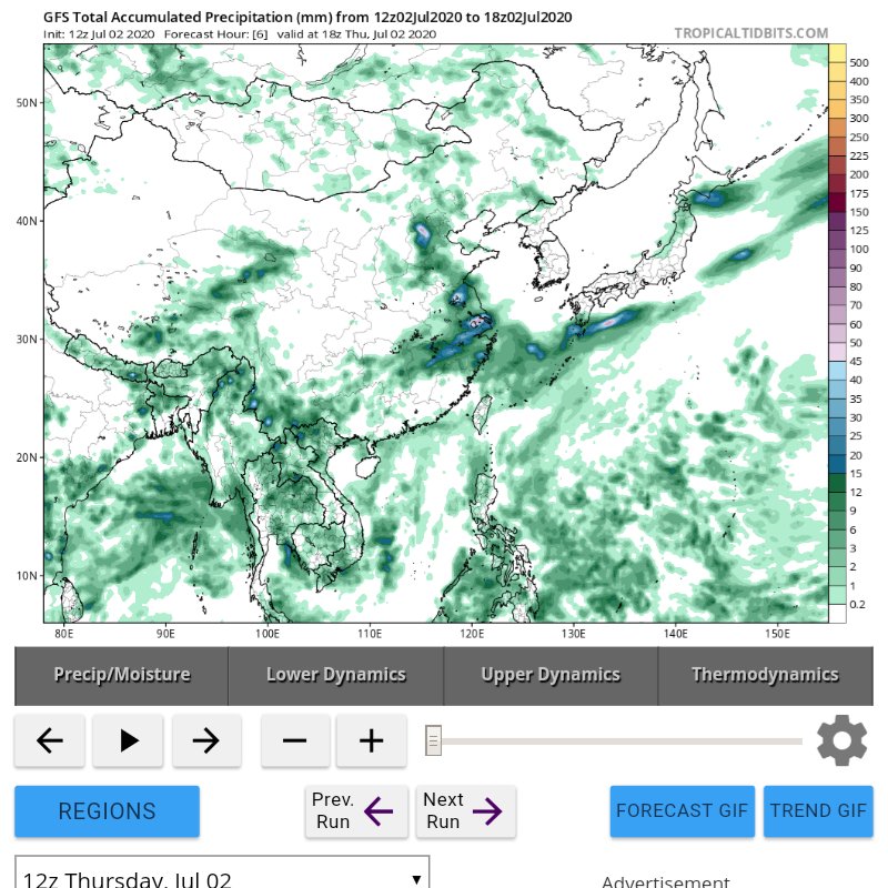 July 2, 2020Rainfall Projection GFS Model: Next Six Hours