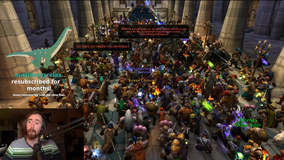shannonplante's tweet photo. I've never played WoW. 

But I am learning just how incredible that community is, and how they band together to honor someone so deserving: @Byron. It seems this is across every server too.

Thank you to @Asmongold for sharing this on stream so people like me can experience it. https://t.co/alilYLoMsf