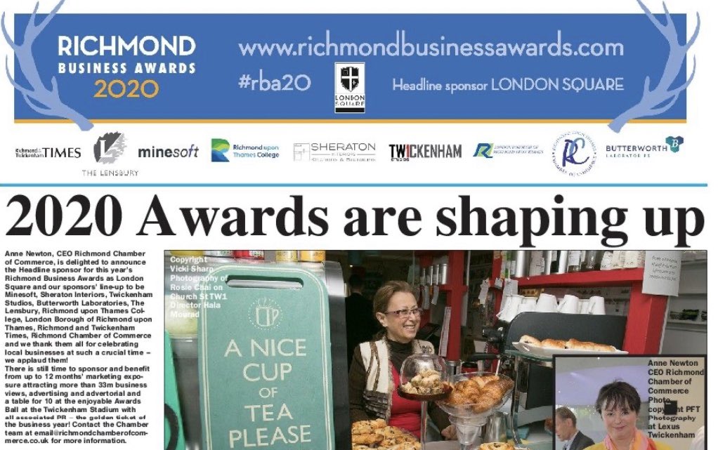 2020 Awards taking shape with London Square as the headline and a great line-up of local businesses too displayed this week in this week’s press across London and SW region!
.

Join richmondchamberofcommerce.co.uk/join-the-richm… #PR #Mentoring #Training #CSR #Corporates #SMEs #Business #Network #Awards