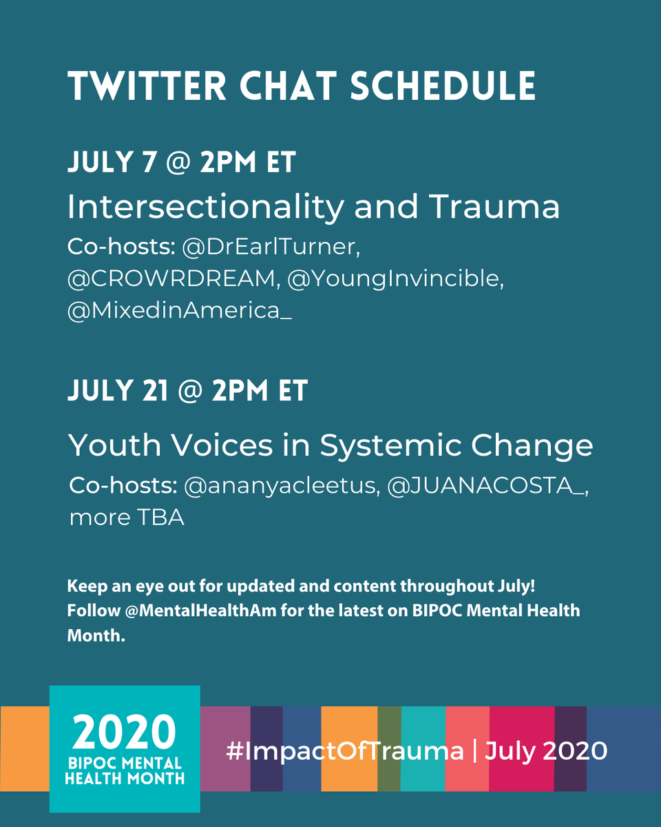 NCBW_NHM's tweet photo. Check out these live @Twitter chats @MentalHealthAm will be hosting this #BIPOCnmhm! https://t.co/8Zxptkas3G