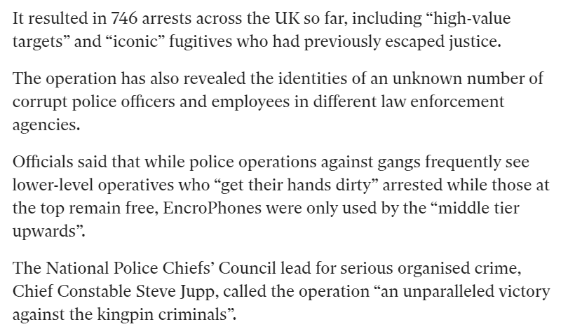 The data also identified dirty cops & employees with law enforcement agencies! These encrypted phones were used by the mid-level & top level gangsters who thought they were safely behind encrypted platforms!